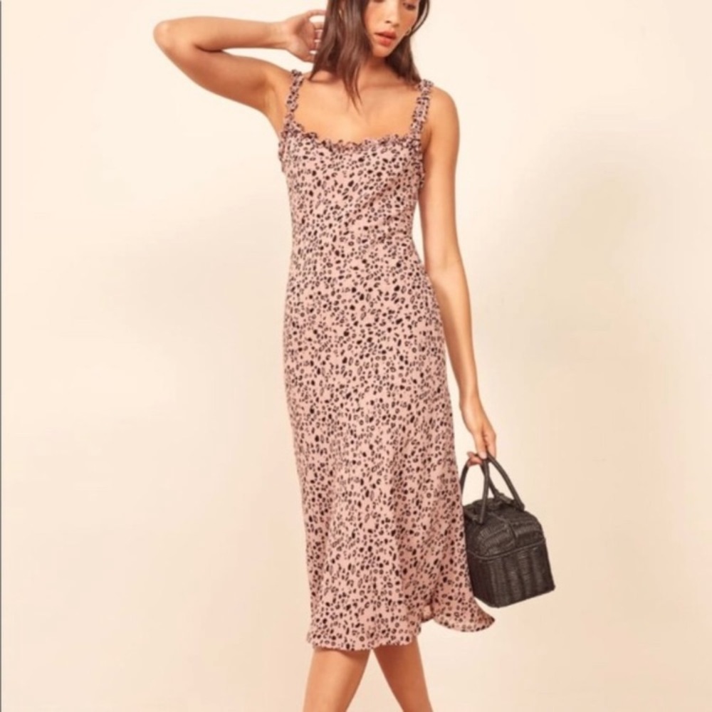 Reformation Size 6 Lui Dress Midi Leopard Cheetah